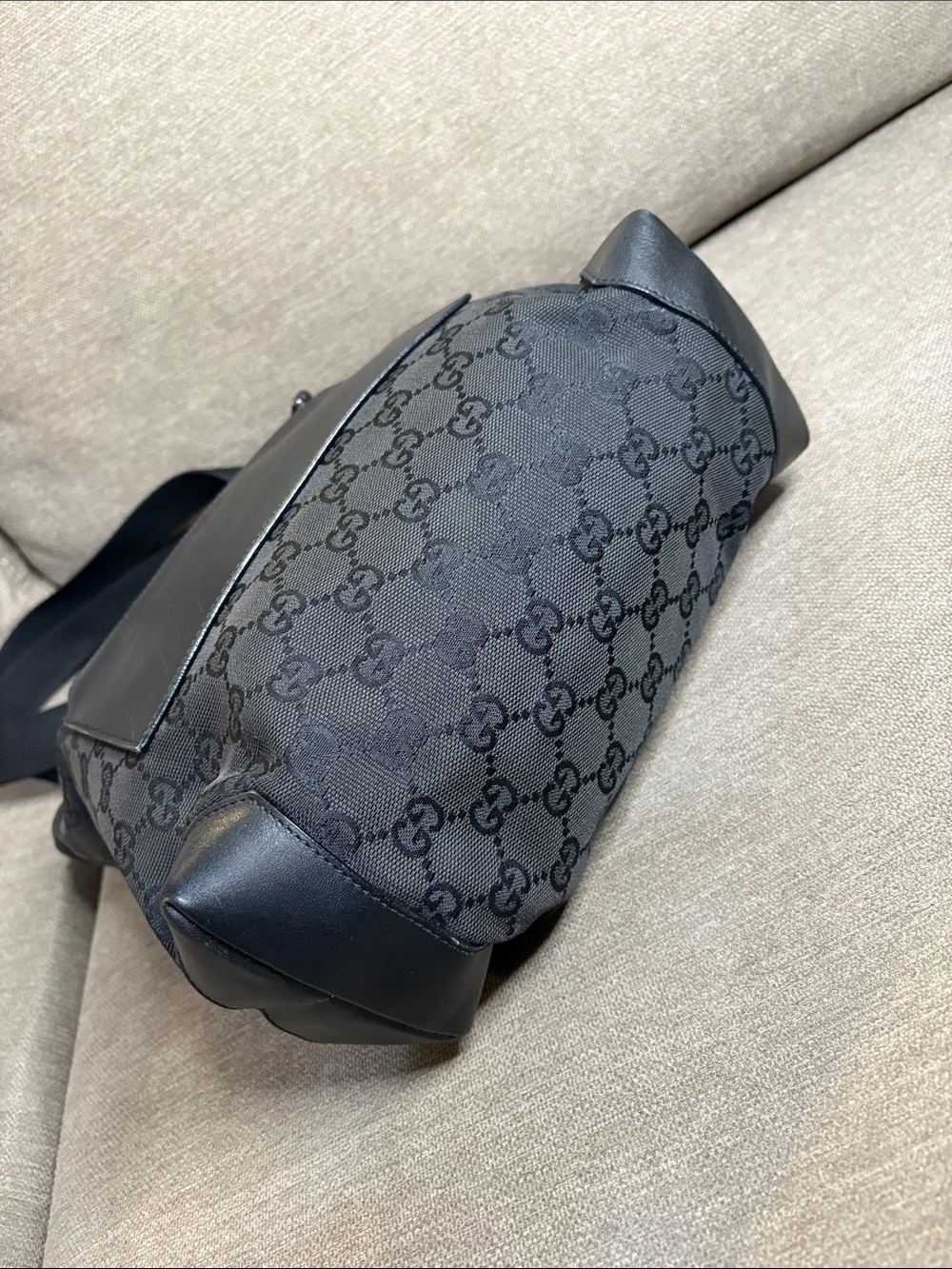 Gucci Black GG Canvas Leather Trim Tote Shoulder Bag with COA - Picture 6 of 13